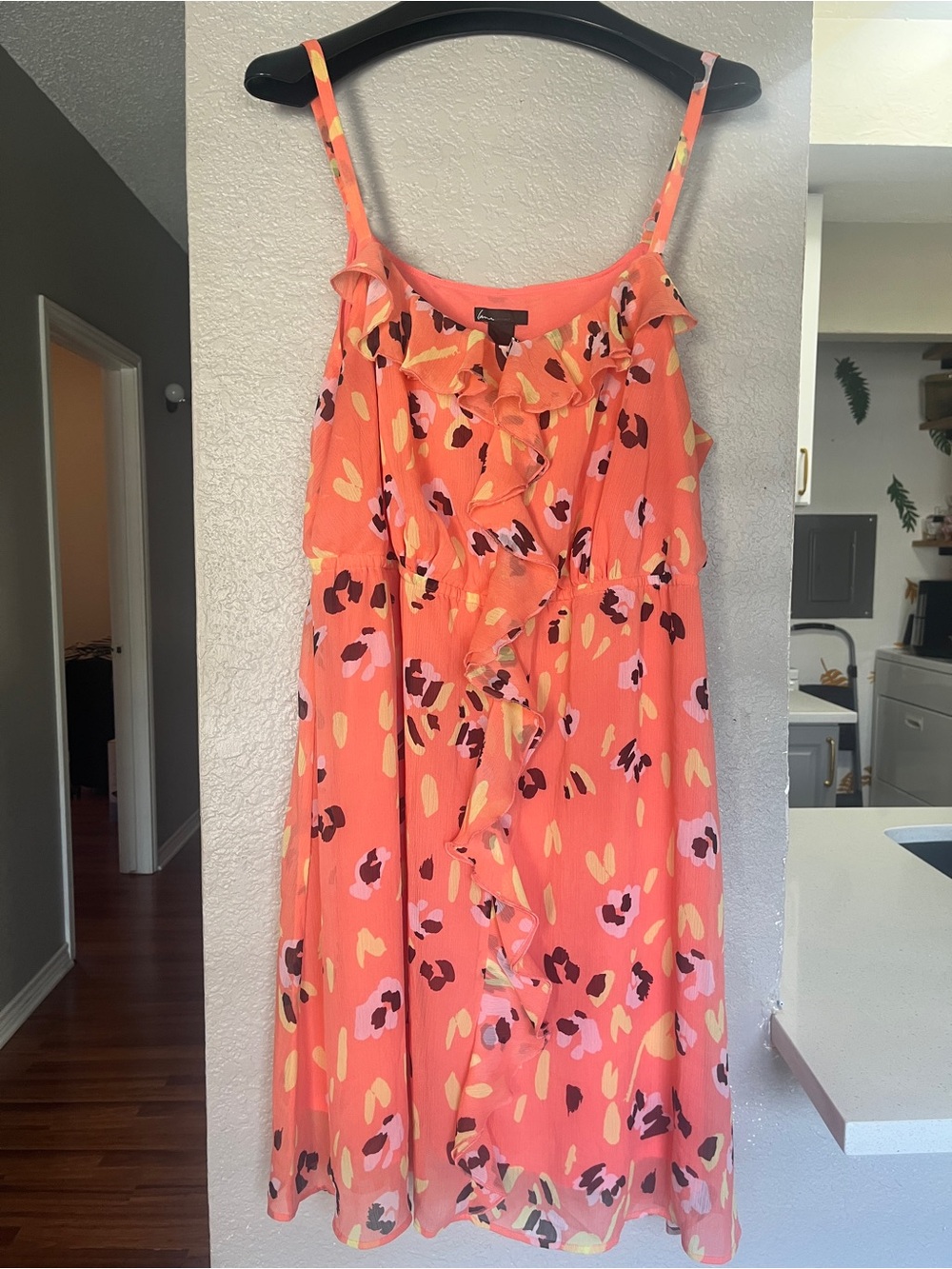 Lane Bryant Coral Floral Ruffle-Front Midi Sundress